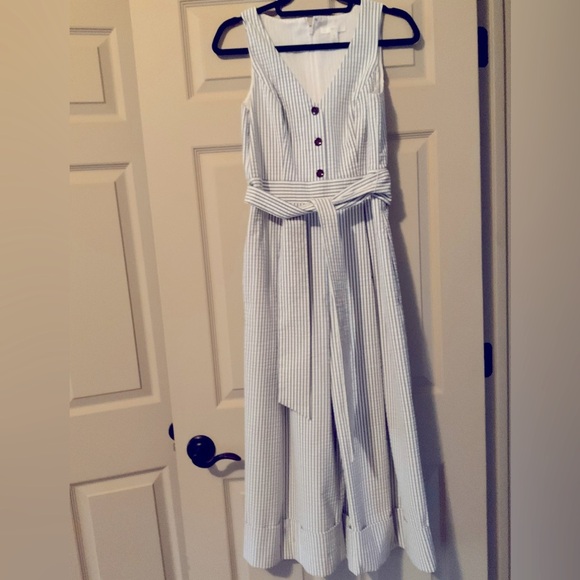 1901 sleeveless blue and white seersucker jumper - Picture 1 of 5